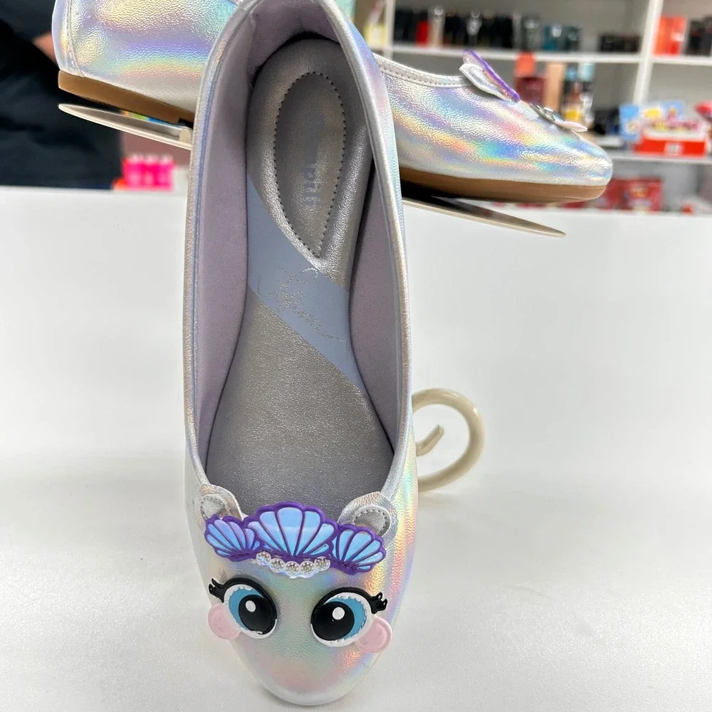 Pampili Fofura Kids Silver Holographic Mermaid Seashell Character Flats Sz 35
